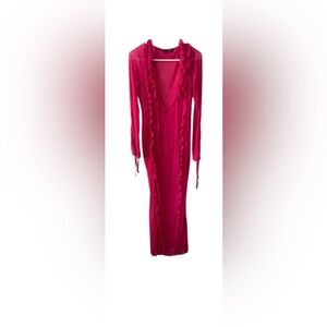 Finesse hot pink long sleeve mesh fun maxi dress with fringe